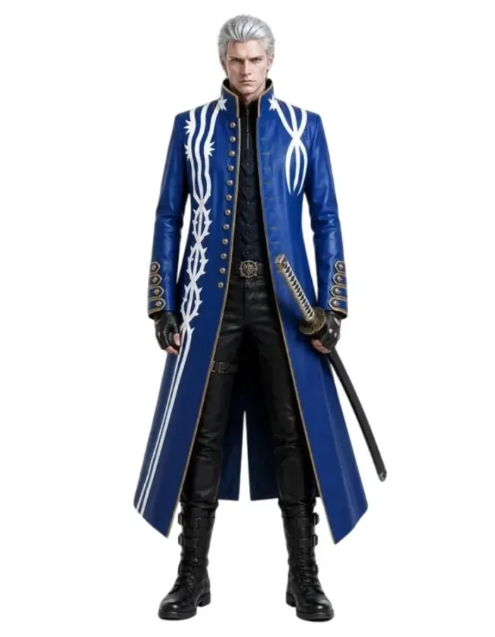 Devil May Cry Vergil Blue Leather Coat
