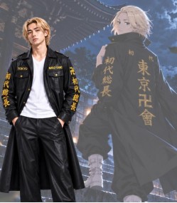 Tokyo Revengers Mikey Black Leather Trench Coat