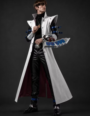 Yu Gi Oh Seto Kaiba white Leather Trench Coat
