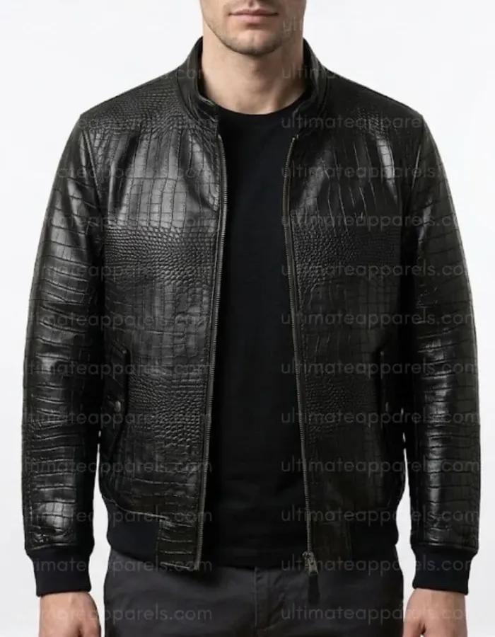 Men’s Black Alligator Crocodile Genuine Leather Jacket Men’s Black Alligator Crocodile Genuine Leather Jacket