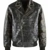 Pelle Pelle Style Men's Black Crocodile Embossed Studded Leather Jacket