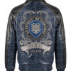 Pelle Pelle No Retreat No Surrender Blue Crocodile Embossed Leather Jacket