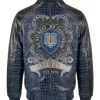 Pelle Pelle No Retreat No Surrender Blue Crocodile Embossed Leather Jacket