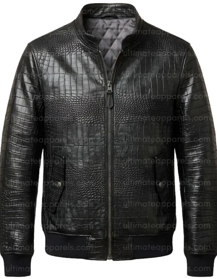 Men’s Black Alligator Crocodile Genuine Leather Jacket Men’s Black Alligator Crocodile Genuine Leather Jacket
