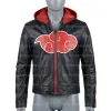 NARUTO AKATSUKI ITACHI UCHIHA BLACK HOODED LEATHER JACKET NARUTO AKATSUKI ITACHI UCHIHA BLACK HOODED LEATHER JACKET