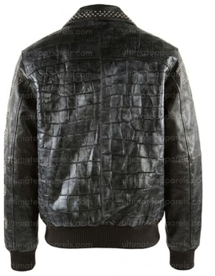 Pelle Pelle Style Men's Black Crocodile Embossed Studded Leather Jacket Pelle Pelle Style Men's Black Crocodile Embossed Studded Leather Jacket