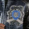 Pelle Pelle No Retreat No Surrender Blue Crocodile Embossed Leather Jacket