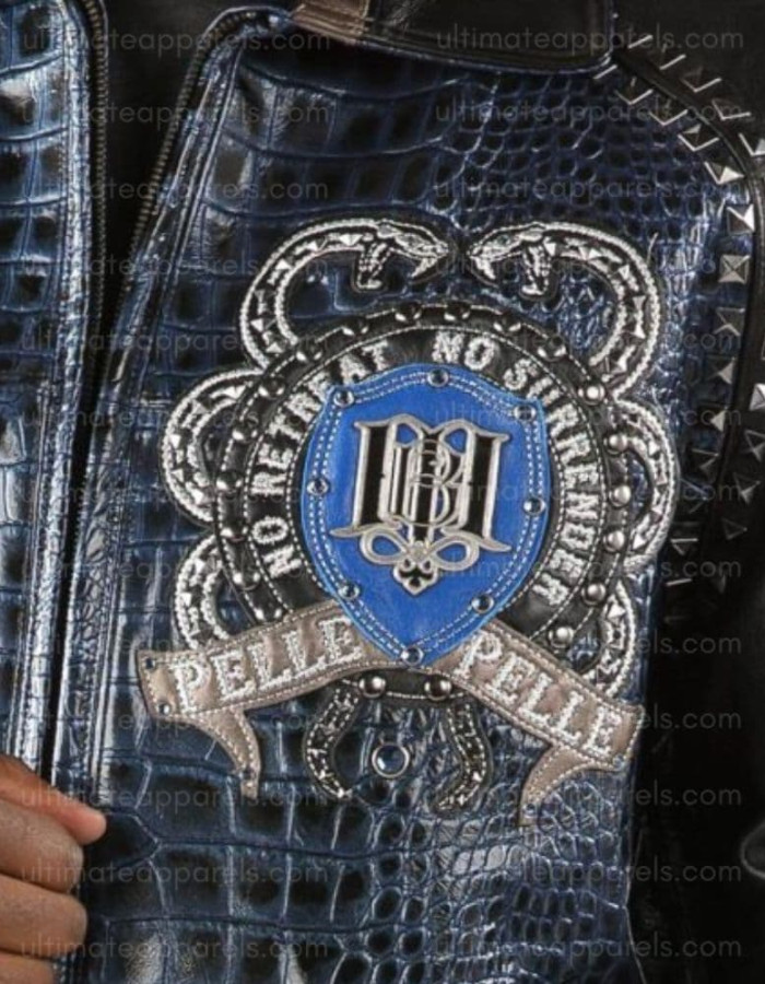 Pelle Pelle No Retreat No Surrender Blue Crocodile Embossed Leather Jacket