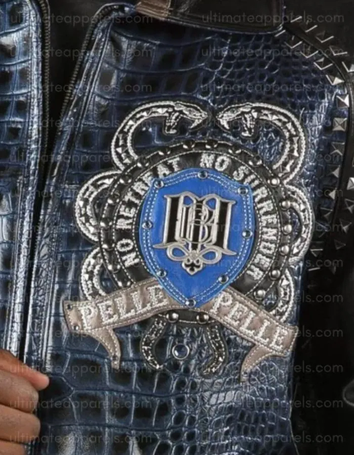 Pelle Pelle No Retreat No Surrender Blue Crocodile Embossed Leather Jacket
