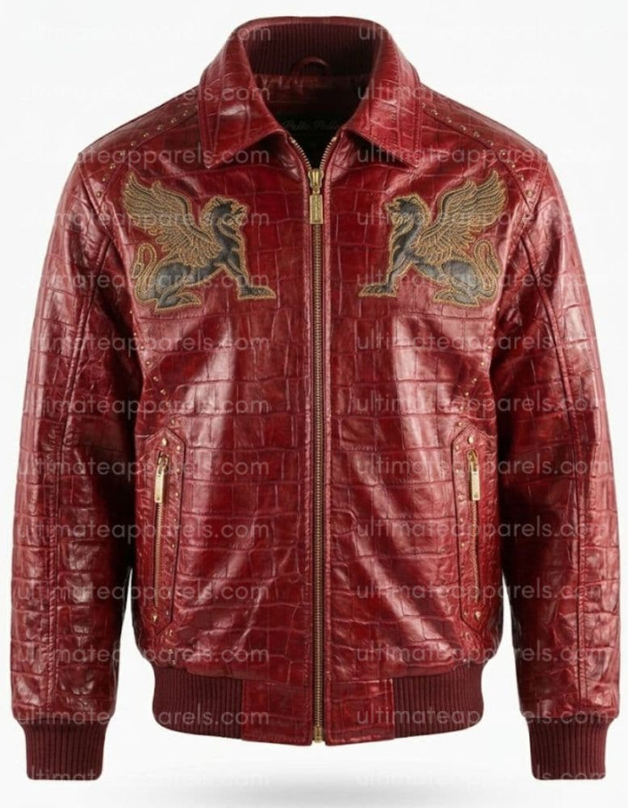 Pelle Pelle Men's Live Like a King Red Crocodile Real Leather Jacket