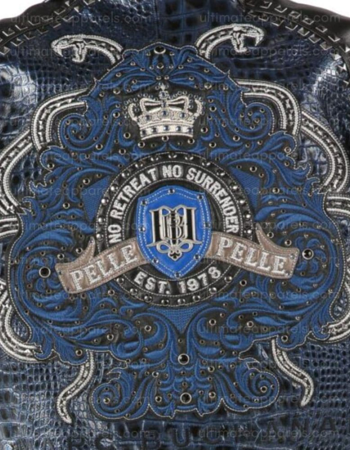 Pelle Pelle No Retreat No Surrender Blue Crocodile Embossed Leather Jacket
