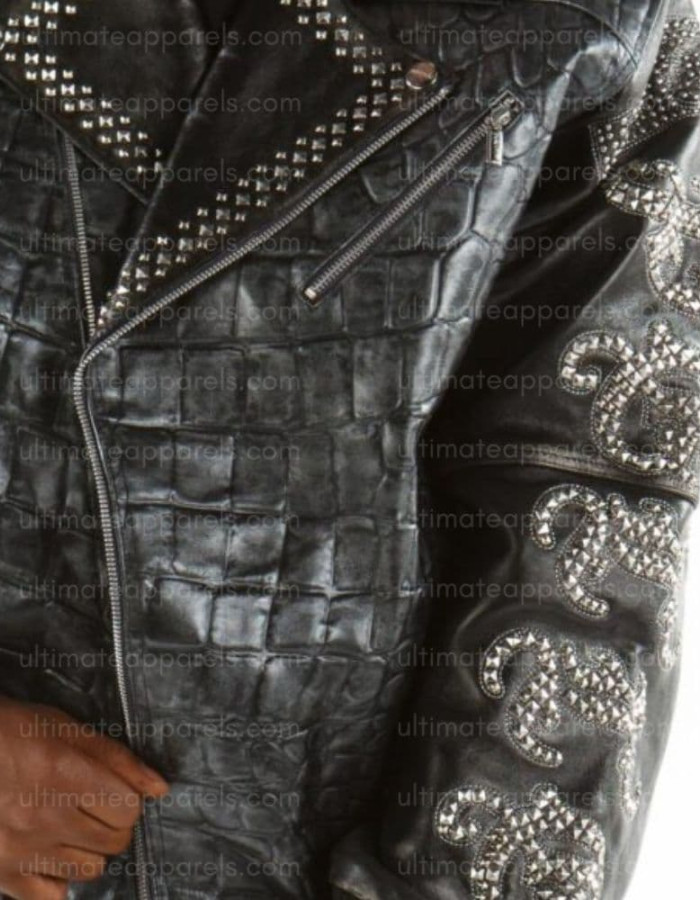 Pelle Pelle Style Men's Black Crocodile Embossed Studded Leather Jacket Pelle Pelle Style Men's Black Crocodile Embossed Studded Leather Jacket