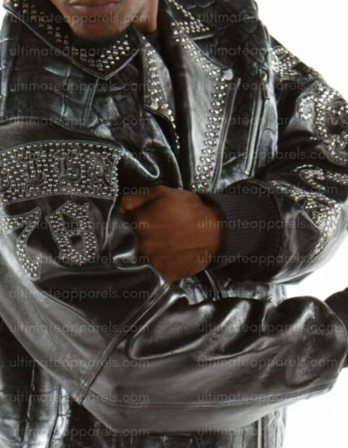 Pelle Pelle Style Men's Black Crocodile Embossed Studded Leather Jacket Pelle Pelle Style Men's Black Crocodile Embossed Studded Leather Jacket