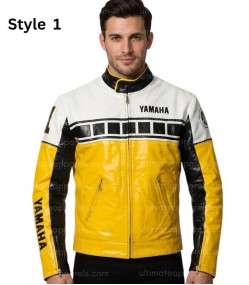 Yamaha Vintage Yellow & Blue Motorcycle Leather Jacket