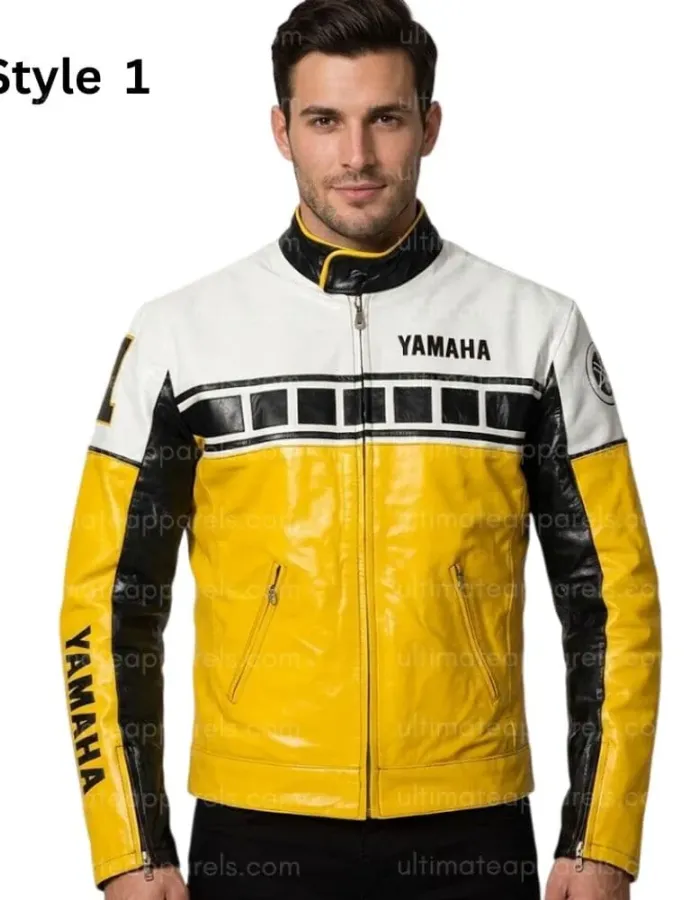 Yamaha Vintage Yellow & Blue Motorcycle Leather Jacket Yamaha Vintage Yellow & Blue Motorcycle Leather Jacket