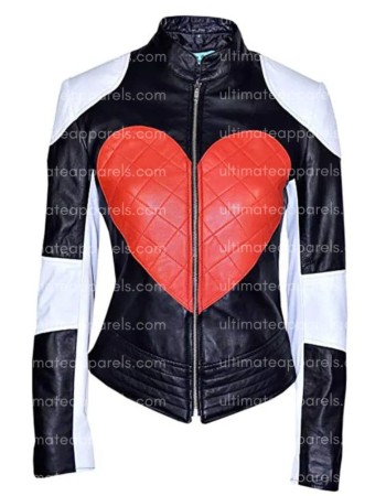 Kylie Minogue Red Heart Timebomb Black & White Motorcycle Jacket Kylie Minogue Red Heart Timebomb Black & White Motorcycle Jacket