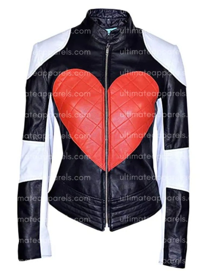 Kylie Minogue Red Heart Timebomb Black & White Motorcycle Jacket Kylie Minogue Red Heart Timebomb Black & White Motorcycle Jacket