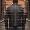 Uk Flag Union Jack Brown Distressed Quilted Leather Jacket