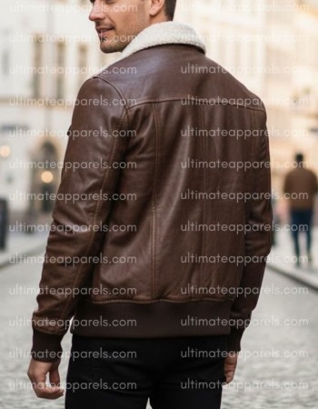 Men’s Genuine Lambskin Brown Bomber Jacket with Sherpa Collar Men’s Genuine Lambskin Brown Bomber Jacket with Sherpa Collar