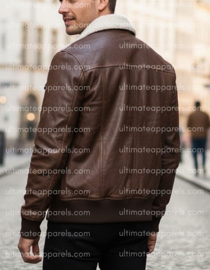 Men’s Genuine Lambskin Brown Bomber Jacket with Sherpa Collar Men’s Genuine Lambskin Brown Bomber Jacket with Sherpa Collar