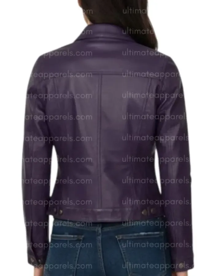 Women's Purple Trucker Leather Jacket
