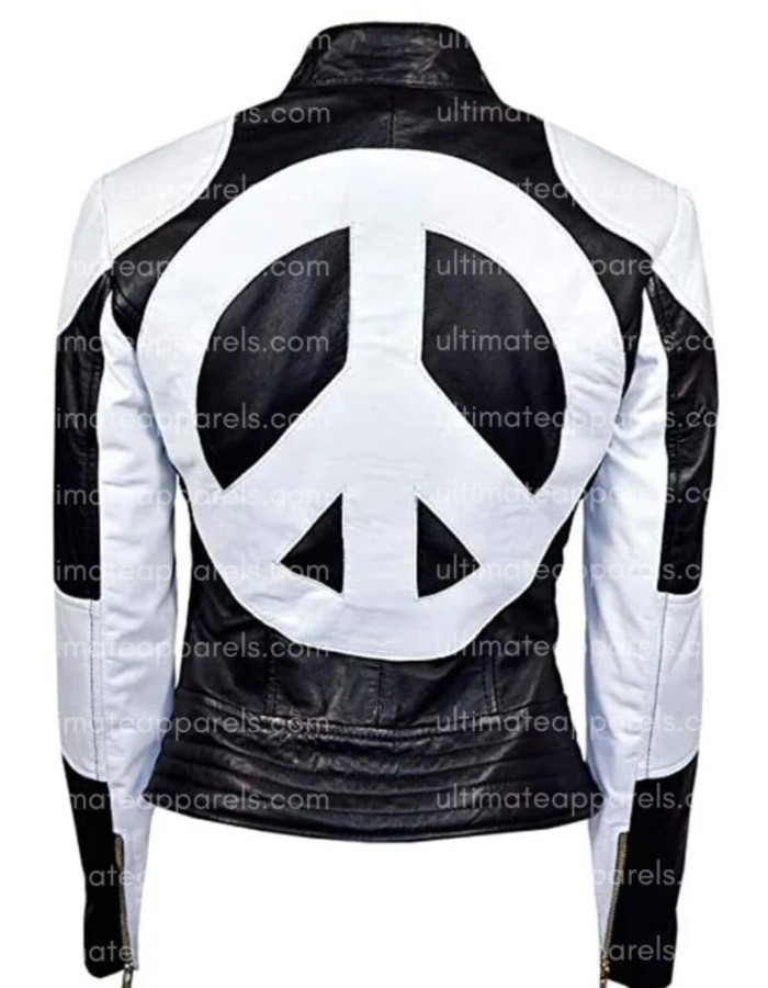 Kylie Minogue Red Heart Timebomb Black & White Motorcycle Jacket Kylie Minogue Red Heart Timebomb Black & White Motorcycle Jacket