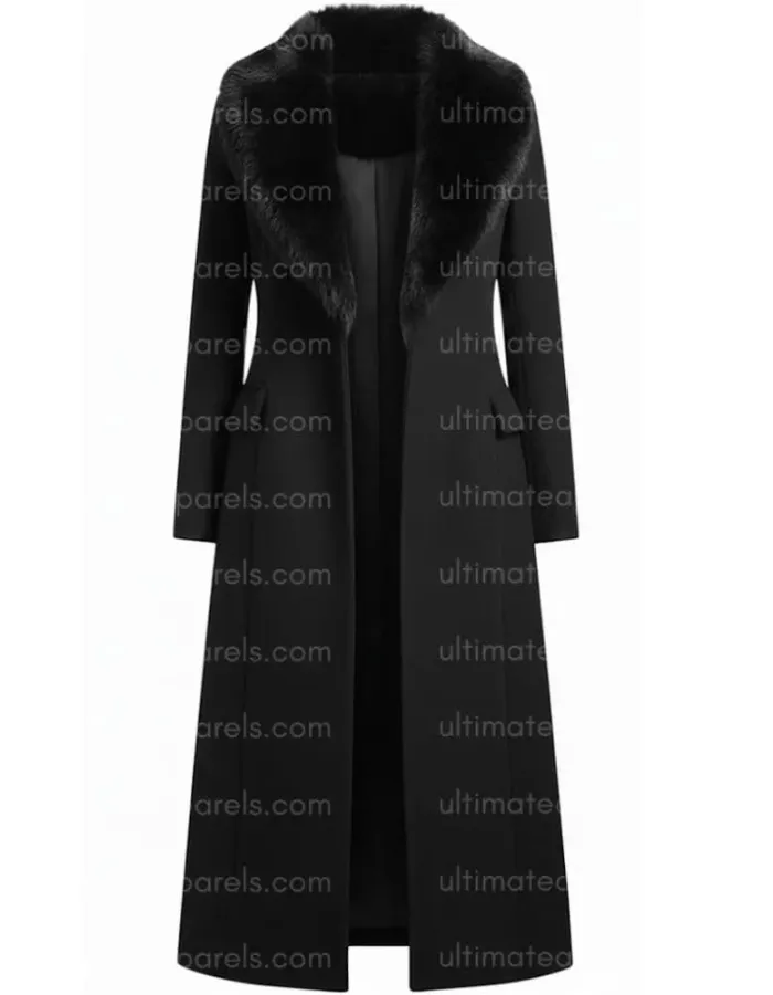 Rozalia Russian Fur Collar Black Trench Coat Rozalia Russian Fur Collar Black Trench Coat