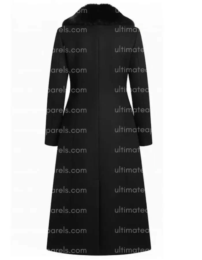 Rozalia Russian Fur Collar Black Trench Coat Rozalia Russian Fur Collar Black Trench Coat