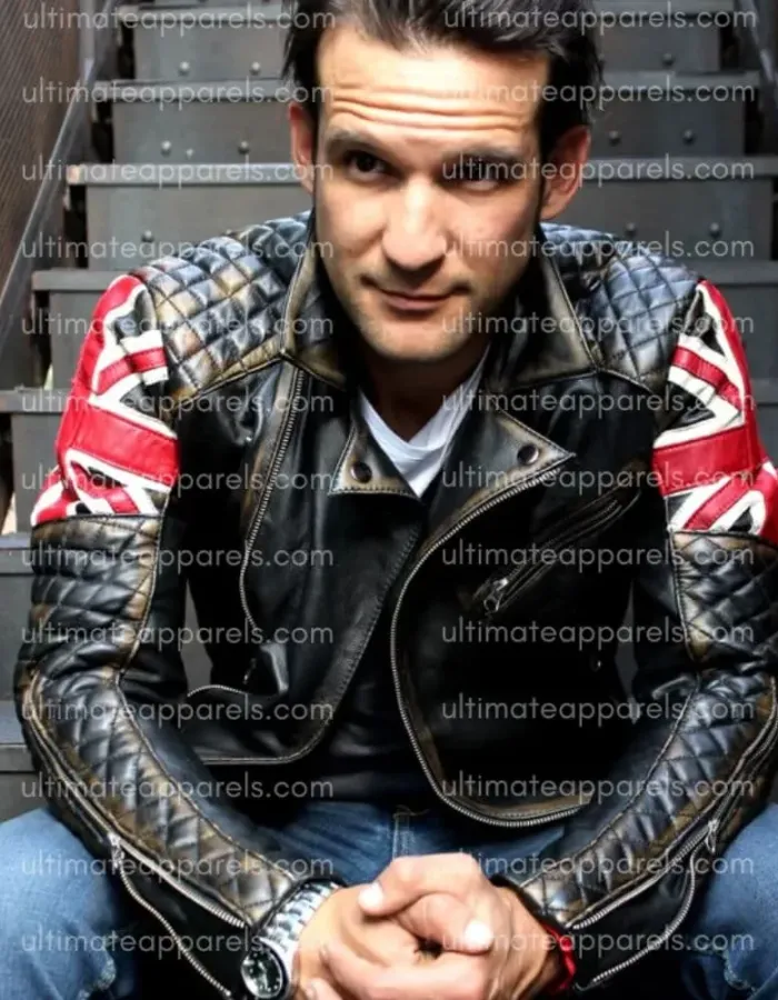 Uk Flag Union Jack Brown Distressed Quilted Leather Jacket