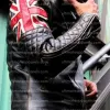 Uk Flag Union Jack Brown Distressed Quilted Leather Jacket