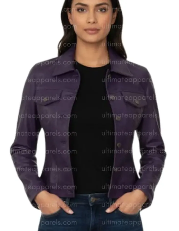 Women's Purple Trucker Leather Jacket