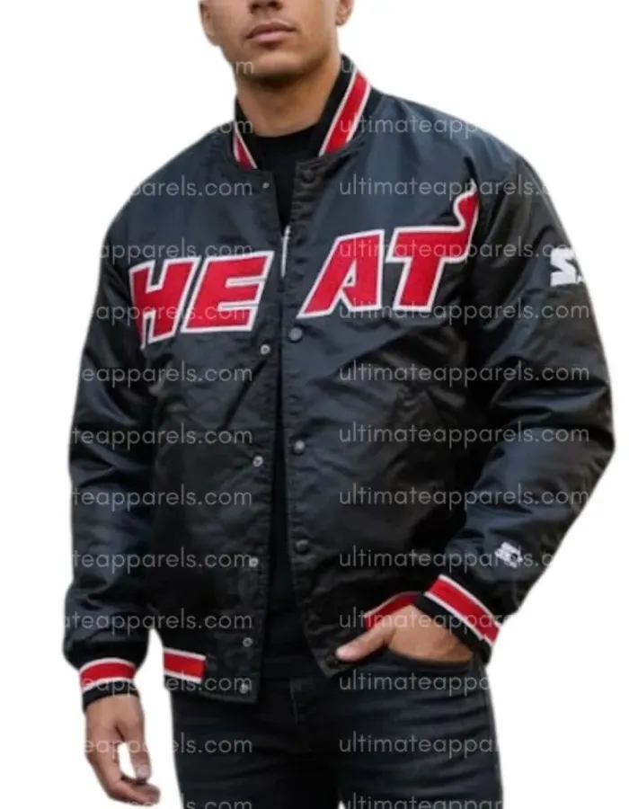 90s Miami Heat Heavyweight Black Satin Jacket 90s Miami Heat Heavyweight Black Satin Jacket