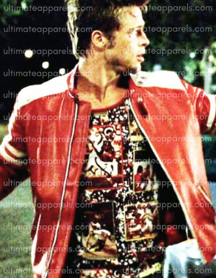 Fight Club Brad Pitt Red Jacket With White Stripes