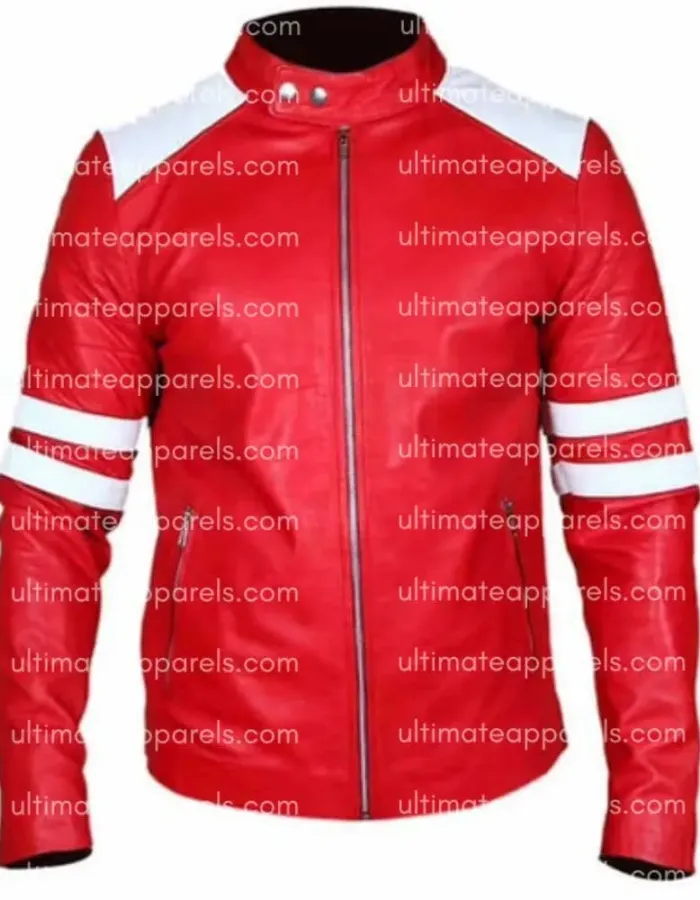 Fight Club Brad Pitt Red Jacket With White Stripes