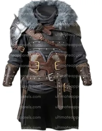 Kliff Inspired Crimson Desert Warrior Long Coat with Fur Collar & Tactical Belts Kliff Inspired Crimson Desert Warrior Long Coat with Fur Collar & Tactical Belts