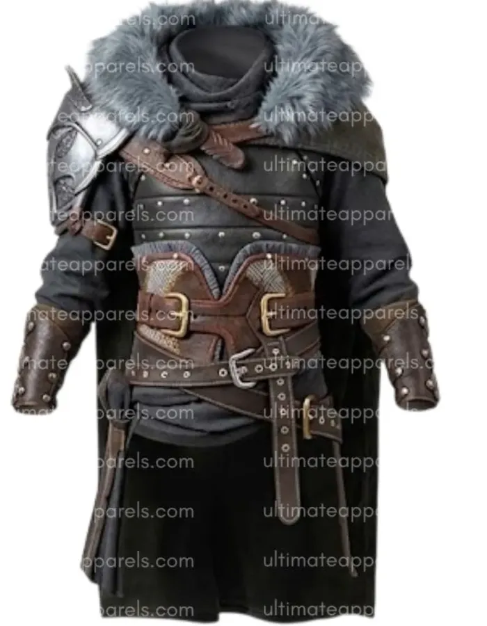 Kliff Inspired Crimson Desert Warrior Long Coat with Fur Collar & Tactical Belts Kliff Inspired Crimson Desert Warrior Long Coat with Fur Collar & Tactical Belts
