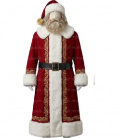 Authentic Long Heritage Red Santa Claus Coat with Premium Gold Embroidery