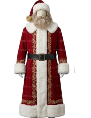 Authentic Long Heritage Red Santa Claus Coat with Premium Gold Embroidery