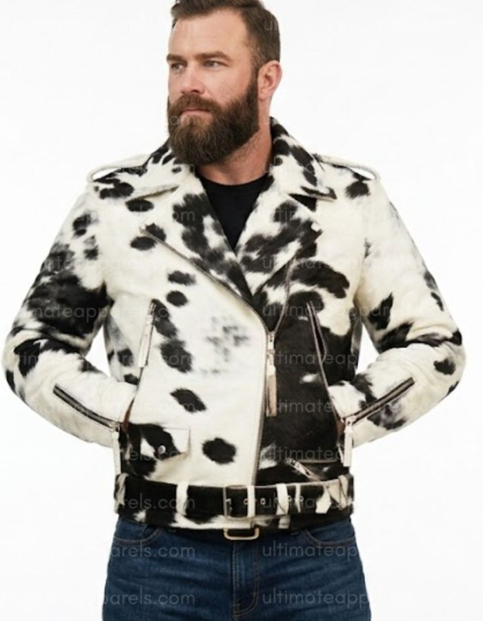 Black & White Real Hair-on Cowhide Leather Jacket for Men – Premium Winter Biker Outerwear Black & White Real Hair-on Cowhide Leather Jacket for Men – Premium Winter Biker Outerwear