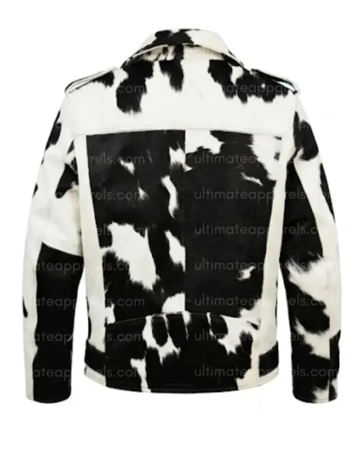 Black & White Real Hair-on Cowhide Leather Jacket for Men – Premium Winter Biker Outerwear
