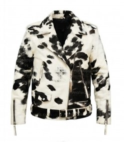 Black & White Real Hair-on Cowhide Leather Jacket for Men – Premium Winter Biker Outerwear