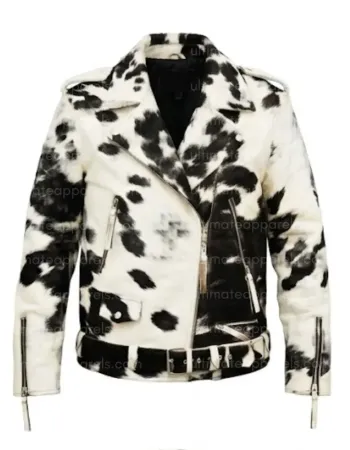Black & White Real Hair-on Cowhide Leather Jacket for Men – Premium Winter Biker Outerwear