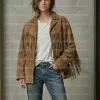The Maverick Disstressed Suede Camel Oversized Boyfriend Fringe Jacket