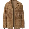 The Maverick Disstressed Suede Camel Oversized Boyfriend Fringe Jacket