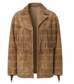 The Maverick Disstressed Suede Camel Oversized Boyfriend Fringe Jacket