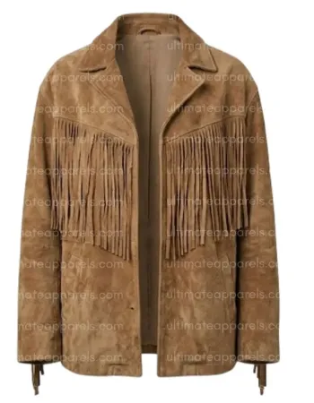 The Maverick Disstressed Suede Camel Oversized Boyfriend Fringe Jacket