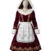 Elegant Mrs. Santa Claus Burgundy Velveteen Hooded Dress