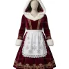 Elegant Mrs. Santa Claus Burgundy Velveteen Hooded Dress Elegant Mrs. Santa Claus Burgundy Velveteen Hooded Dress