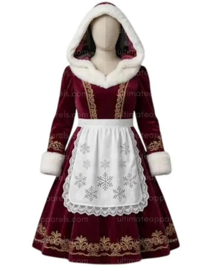 Elegant Mrs. Santa Claus Burgundy Velveteen Hooded Dress Elegant Mrs. Santa Claus Burgundy Velveteen Hooded Dress