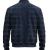 The Patriot Navy Blue Suede Fringe Bomber Jacket The Patriot Navy Blue Suede Fringe Bomber Jacket